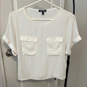 Express white Cuffed Sleeve Blouse crop top